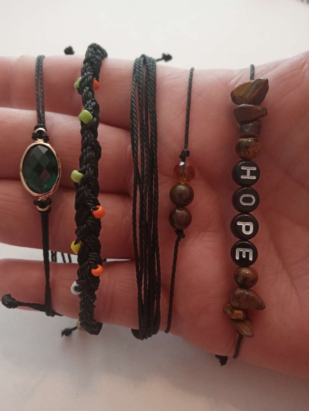 #1214. 5 Piece, Natural Stone, Glass, & Rhinestone, Friendship Bracelet Bundle